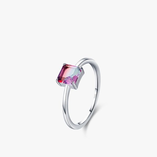 S925 Sterling Silver Temperamental Simple Watermelon Tourmaline Slim Ring