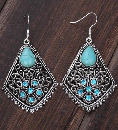 Ethnic Jewelry Vintage Earrings Silver Stone oscillates