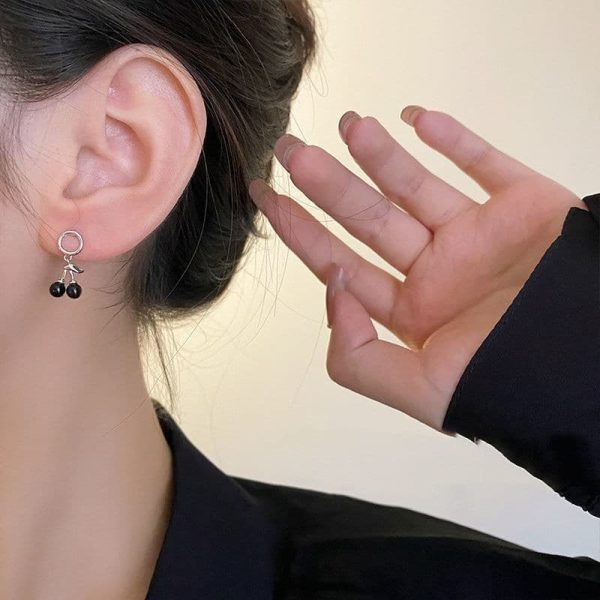 Women's Black Cherry Bow Earrings Set