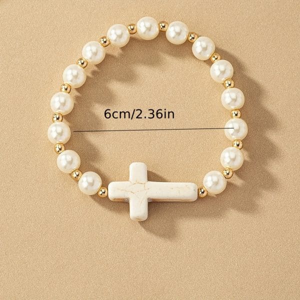 Bracelet Natural Stone Cross Pearl
