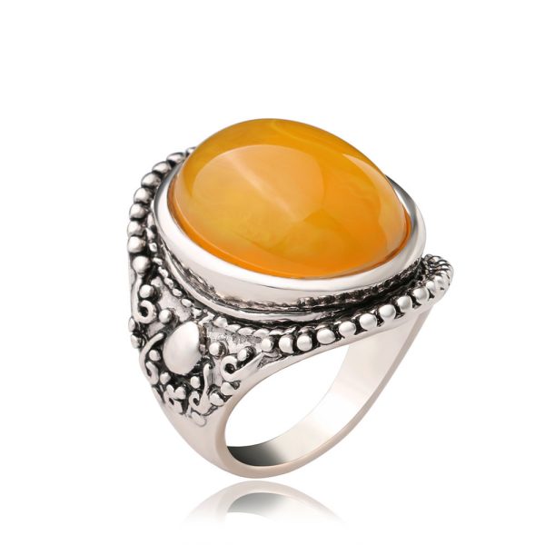 Fluorescent Beeswax Alloy Plating Antique Silver Retro Eye-catching Ring