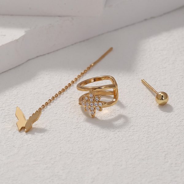 Personality Design Feeling Earrings Inlaid Diamond Awn Star Ear Bone Clip Set Female, Fashion Butterfly Tassel Earrings