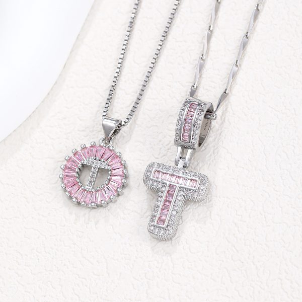 Rock Sugar 26-letter Pendant Necklace For Women, Copper Inlaid Zircon Round Flower Jewelry Set
