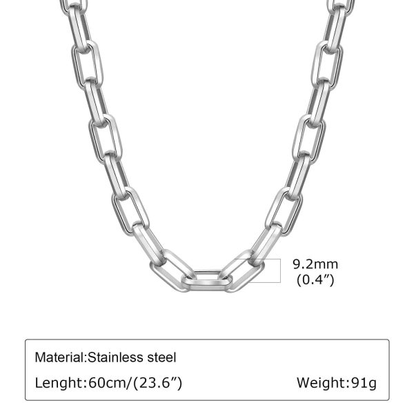 Steel Color Hip Hop Stainless Steel Rectangular Chain Chunky Necklace