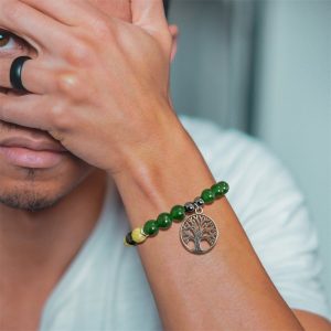 Natural Stone Bead Elastic Bracelet Tree Of Life Pendant