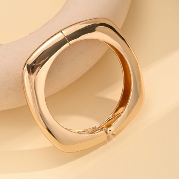 Beautiful Square Glossy Metal Texture Open-end Bangle Bracelet