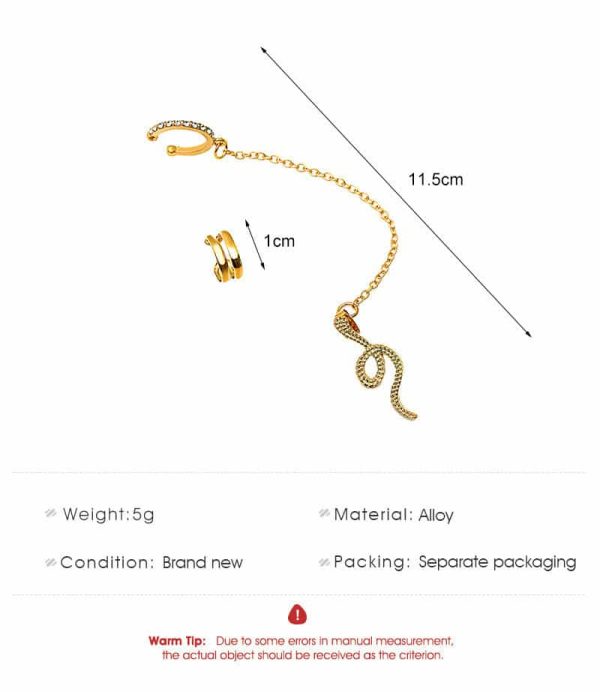 Cold Wind No Hole Earring Set Retro Zircon Snake-shaped Chain Ear Clip
