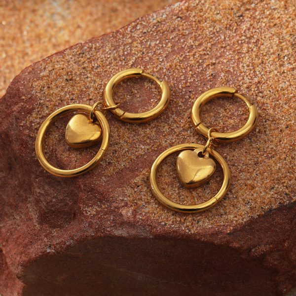 Fashion Stainless Steel 18K Furnace Real Gold Plating Circle Love Heart Earrings