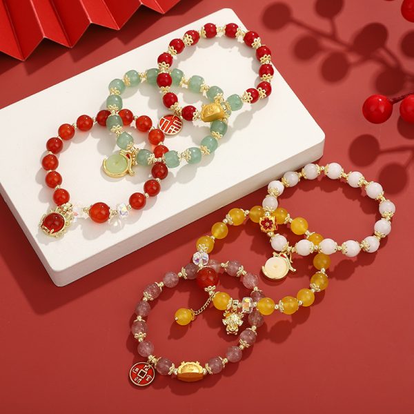 Chinese Style Beads String Bracelet Lucky Dragon Year Lucky Coin Agate Bracelet
