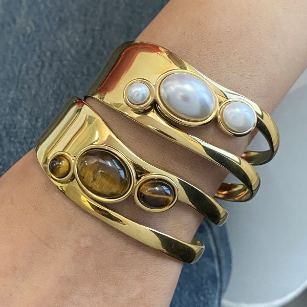 Natural Stone Open Bracelet Titanium Steel Hand Jewelry
