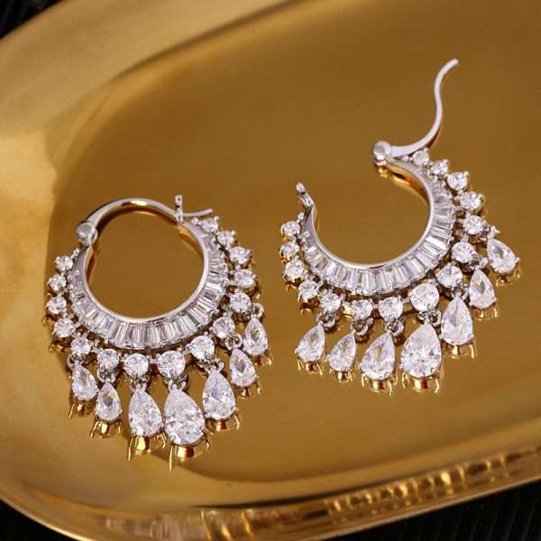 Zircon circle tassel earrings