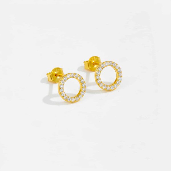 Simple Retro S925 Sterling Silver Rhinestone Zircon Circle Ear Studs