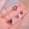 Garnet Ring Pendant Stud Earrings Three Piece Jewelry Set