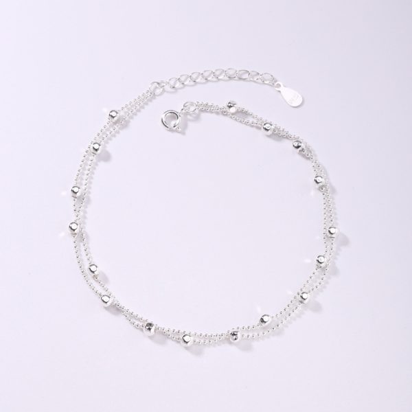 925 Sterling Silver Interval Round Beads Double-circle Anklet Female