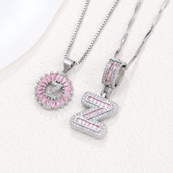 Rock Sugar 26-letter Pendant Necklace For Women, Copper Inlaid Zircon Round Flower Jewelry Set