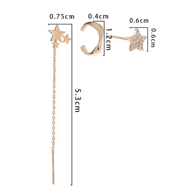 Five-pointed Star Set Ear Clip Stud Copper Micro-zircon Earrings