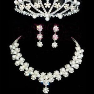 Bridal Jewelry Necklace Earrings Crown 3-Piece Set