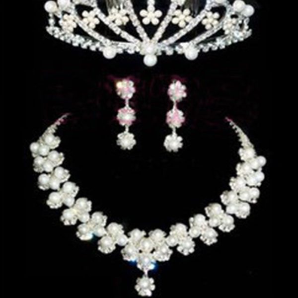 Bridal Jewelry Necklace Earrings Crown 3-Piece Set