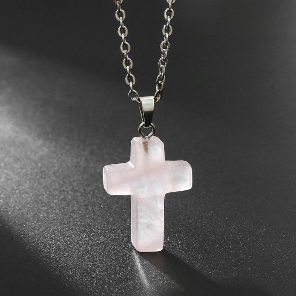 Natural Stone Agate Stone Cross Pendant Necklace