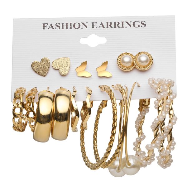 495129d7-f8a6-451b-ad18-c5bd328e3d0a.jpg Women's Jewelry Pearl Butterfly Chain Big Ear Stud Set 9-piece Set