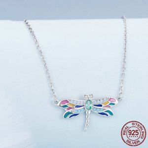 New S925 Sterling Silver Colorful Exquisite Dragonfly Necklace