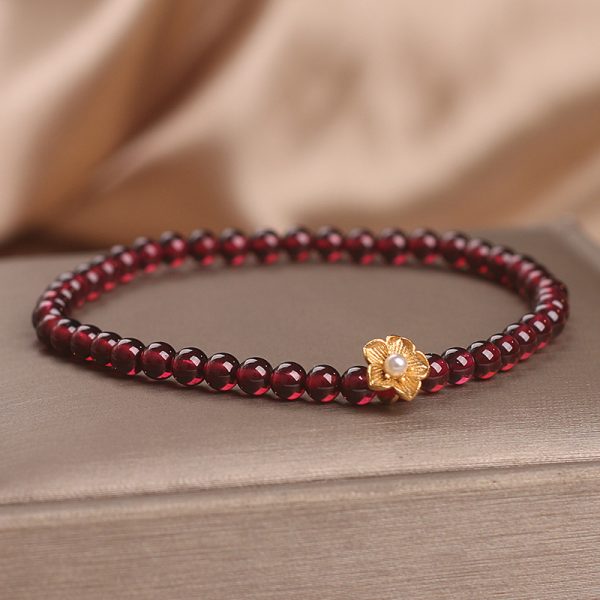 Red Stone Bead String Yellow Flower Accessories Bracelet