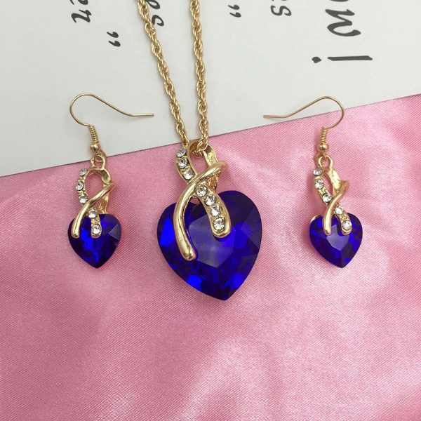 Set Jewelry Women's Luxury Water Drop Austrian Crystal Zircon Earrings Necklace