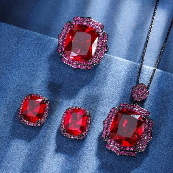 4a6a0827-c812-4d88-8069-d0065324cba6.jpg Jewelry Copper Sole Gold Plated Simulation Red Corundum Fat Rectangular Black Gold Personalized Set
