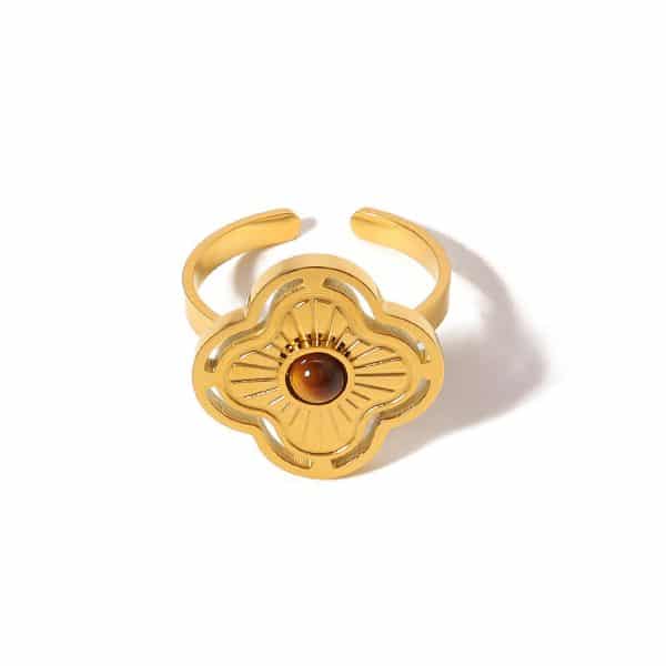 European And American Natural Stone Tiger-shaped Stone Non-fading 18K Gold Plating Simple Versatile Opening Ring