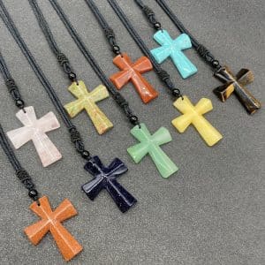 Natural Stone Christmas Gift Agate Woven Semi-precious Stone Cross Necklace