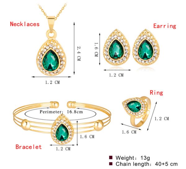 Necklace Set Exquisite Alloy Multi-color Water Drop Necklace Earrings Jewelry Four-piece Set