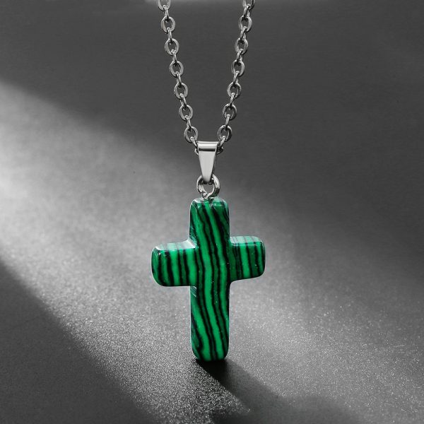 Natural Stone Agate Stone Cross Pendant Necklace