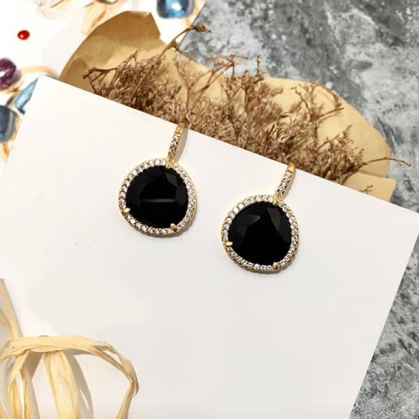 Color Stone Crystal Triangle Eight Color Stone Earrings Copper Micro Inlay