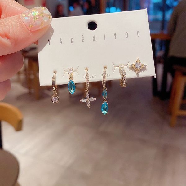 Women's Niche Fashion Blue Zircon Earrings Set Of 6