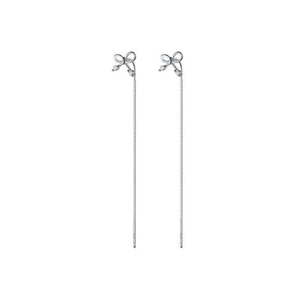S925 Silver Bow Hanging Earrings Korean Style Lady Temperament