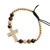Copper gold-plated full diamond cross bracelet for men