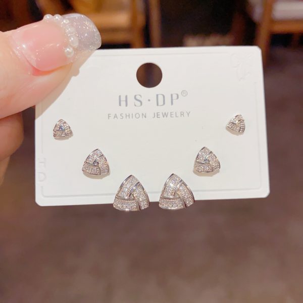 Sterling Silver Needle Exquisite Fashion All-match Cute Three-piece Set Combination Ear Studs