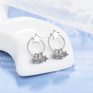New Style Circle Star Tassel Earrings Female Zircon