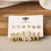 Cross-border Hot Selling Inlaid Pearl Twist Temperament Women's Earrings Set 6 Pieces Creative Retro Gold Love Heart Stud Earrings