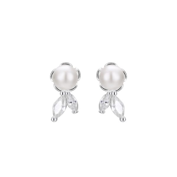 S999 Sterling Silver Pure Silver Stud Earrings Female Water Drop Ear-caring Shell Pearls