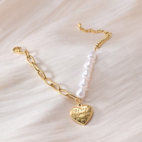 Heart Bracelet Stainless Steel Gold-plated Pearl Handmade Chain