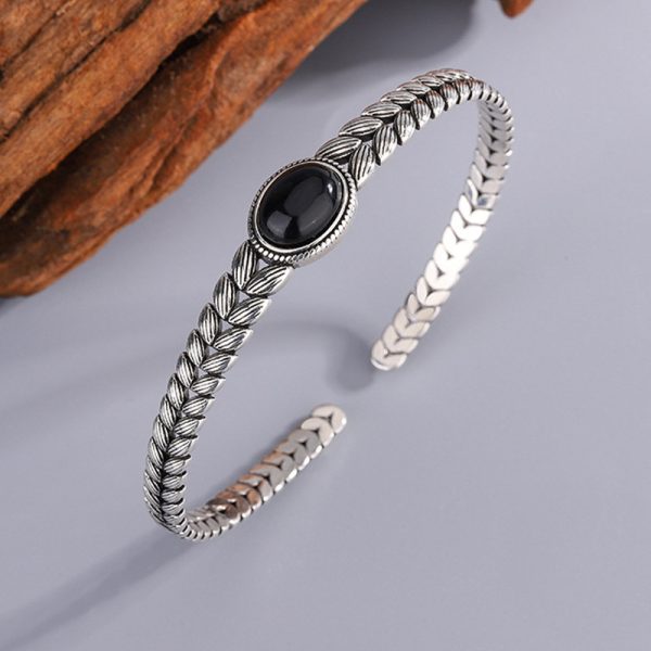 Retro Wheat Stitching Black Onyx Bracelet For Women
