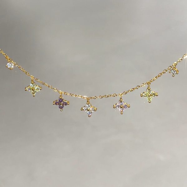 Summer Dopamine Zircon Four-leaf Clover Bracelet Female Korean Style Light Luxury High-grade Sentong Qin Net Red Student Flower Bracelet