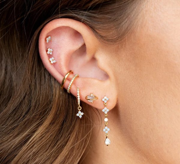 Tassel Blue Flower Earrings Set Temperament