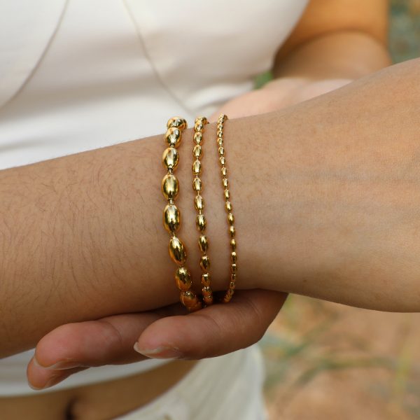 Stainless Steel Fashionable Rugby Bead Necklace Bracelet Gold