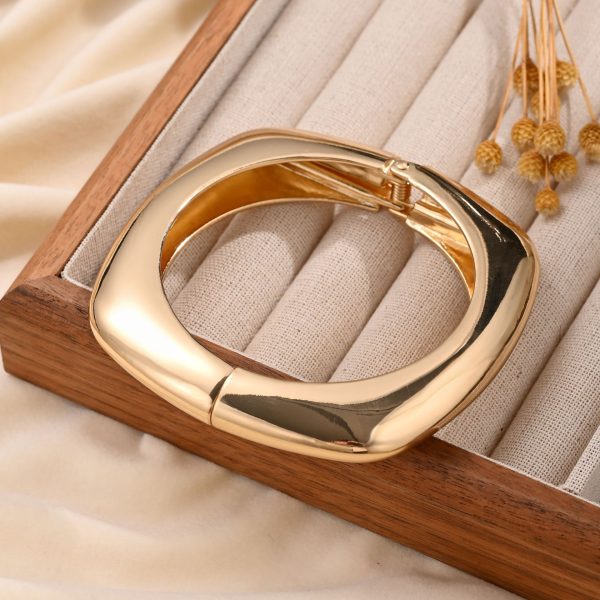 Beautiful Square Glossy Metal Texture Open-end Bangle Bracelet