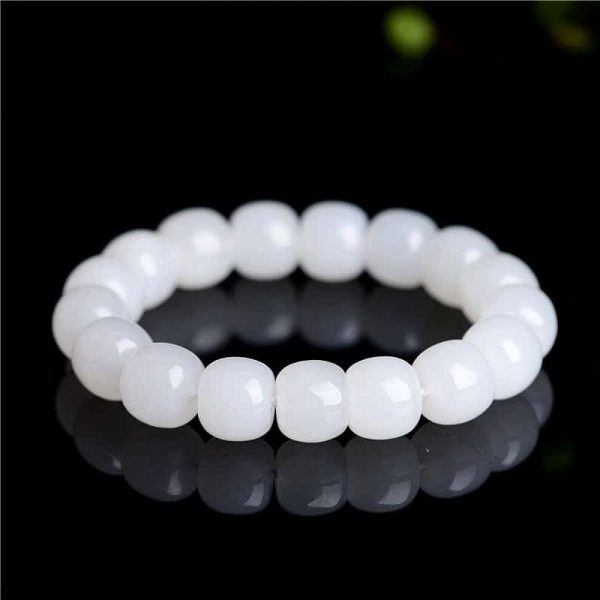 White Jade Barrel Beads Men's And Women's Bracelet
