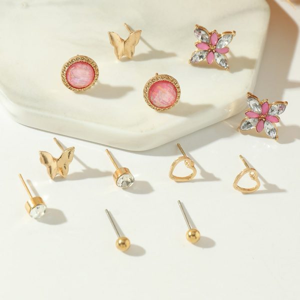 Personality Geometric Love Earrings 6 Pairs Set