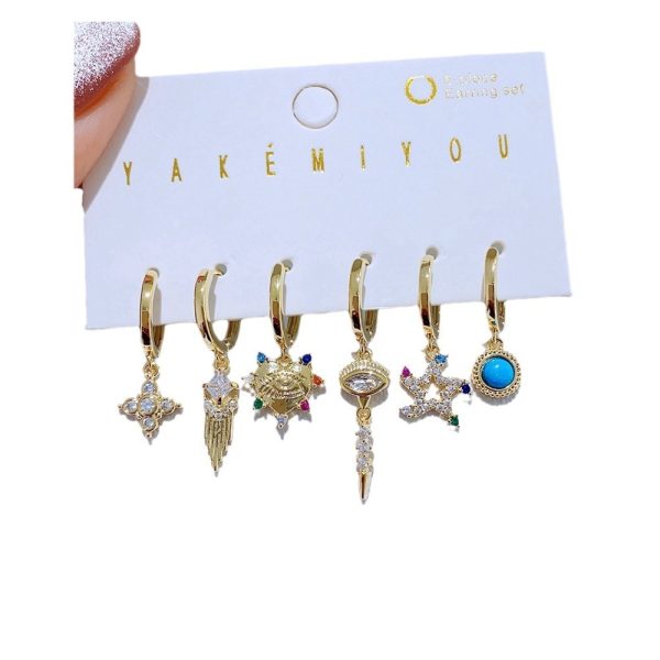 Light Luxury Color Heart-shaped Zircon XINGX Ear Clip 6-piece Set