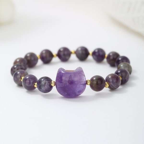 Natural Stone Cat Head Bracelet Gray Moonlight